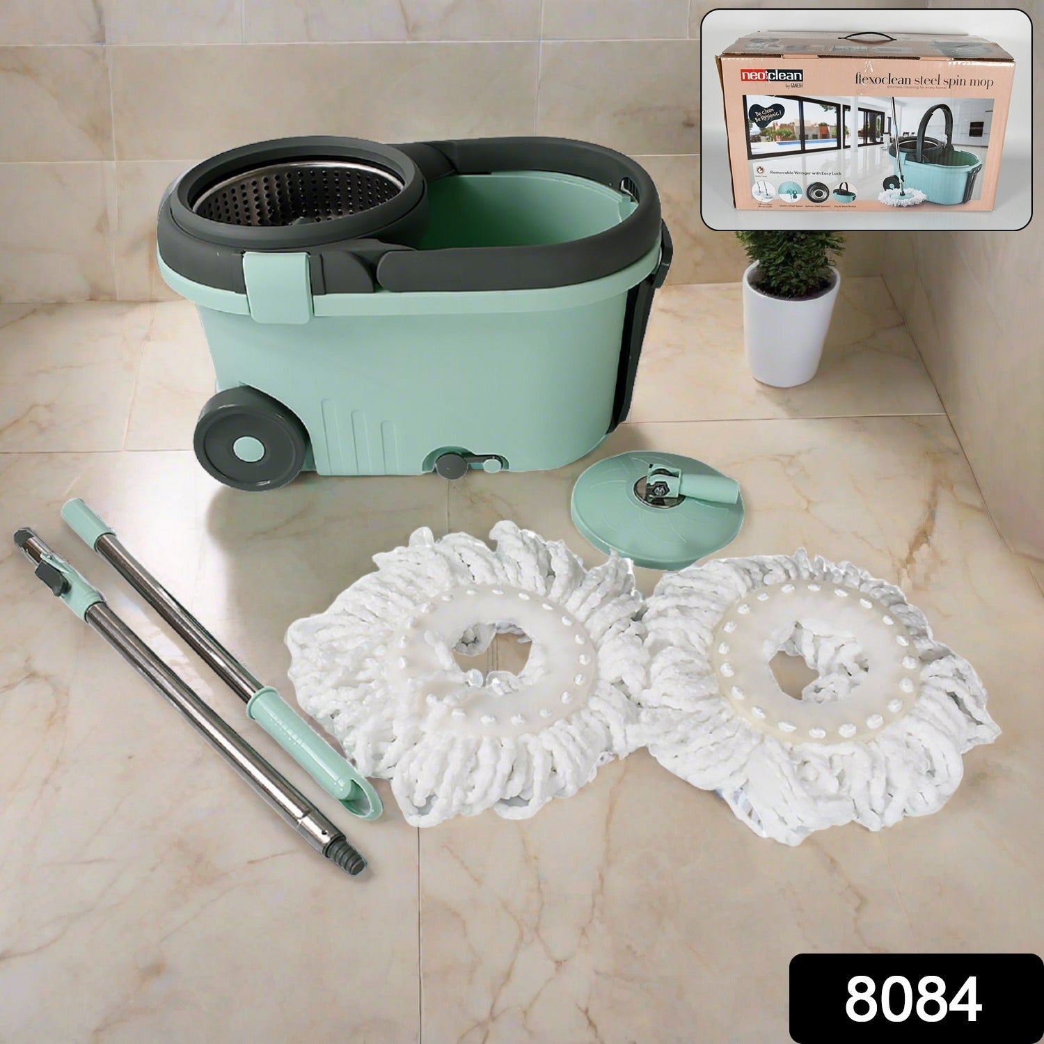 Ganesh Quick Spin Mop Steel Spin, Bucket Floor Cleaning, Easy Wheels & Big Bucket, Floor Cleaning Mop With Bucket, 2 Micro fiber head / Refill Ganesh Quick Spin Mop Steel Spin, Bucket Floor Cleaning, Easy Wheels & Big Bucket, Floor Cleaning Mop With Bucket, 2 Micro fiber head / Refill
